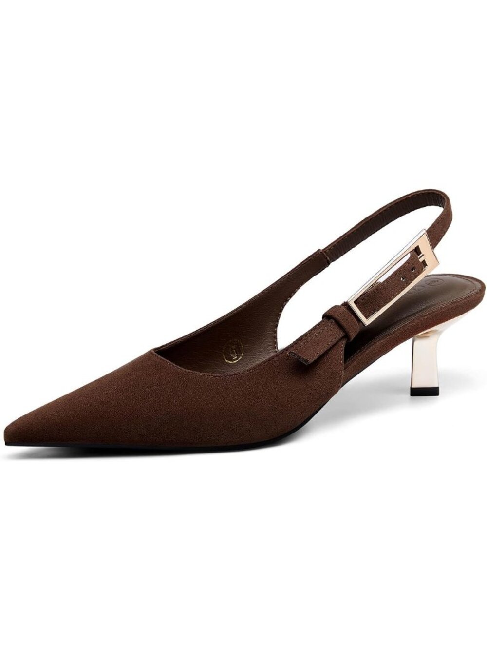 Women's Dark Brown Suede Slingback Kitten Heels Closed Toe Buckle Strap Pumps
